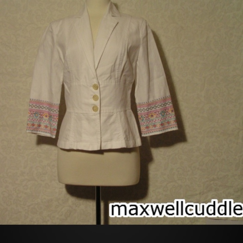 J JILL LINEN EMBROIDERED JACKET BLAZER COAT 6 NWT